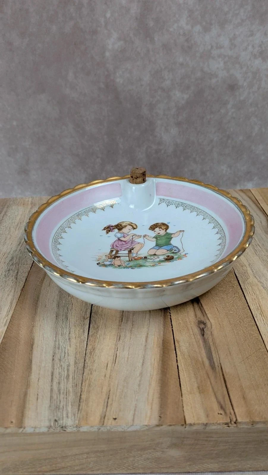 Assiette à bouillie vintage Adp décor enfants porcelaine – photo 5